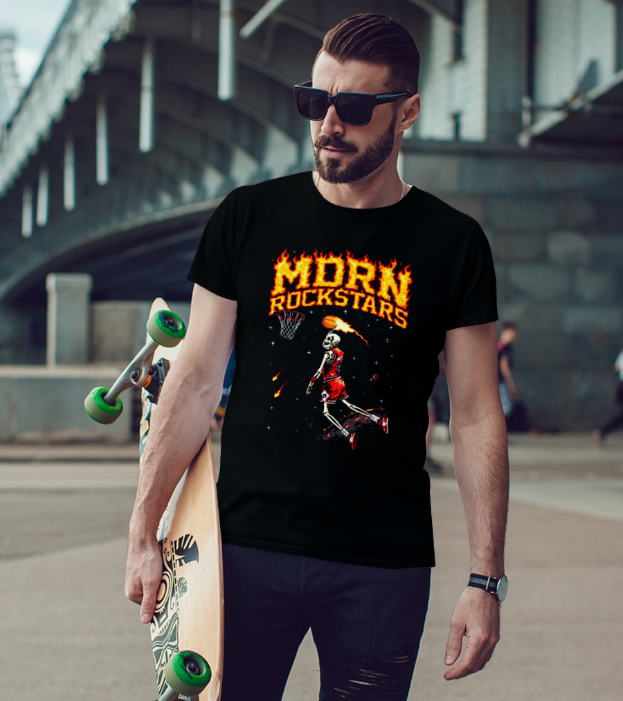 MDRN Rockstars His Airness MJ Basketball Skeleton Dunking T-Shirt