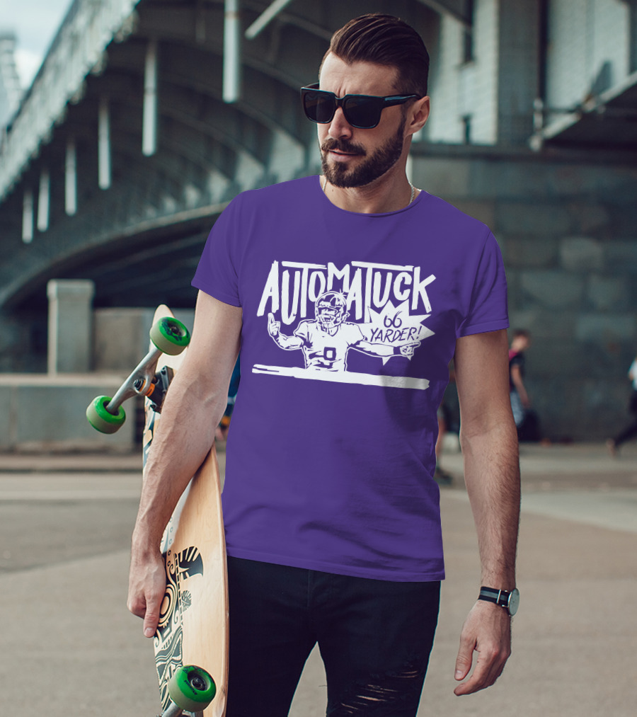 Automatuck 66 Yarder Football Player Purple Background T-Shirt