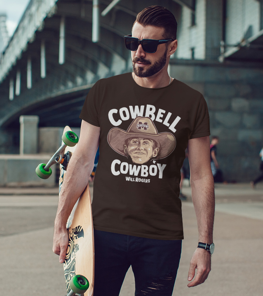 Mississippi State M State Cowbell Cowboy Will Rogers T-Shirt
