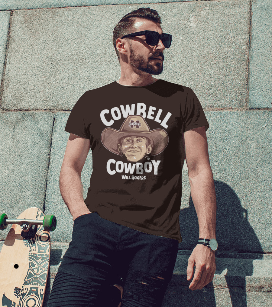 Mississippi State M State Cowbell Cowboy Will Rogers T-Shirt