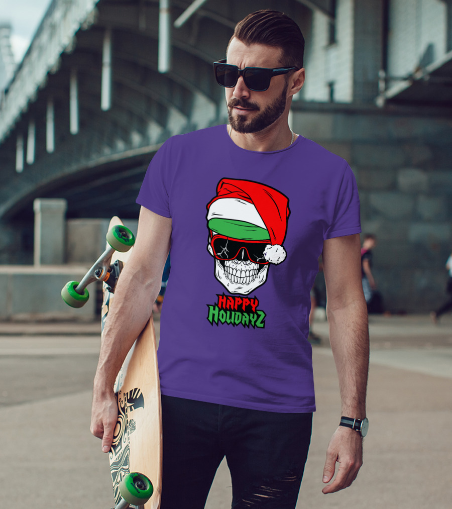 Matt Cardona Happy Holidayz Skull Santa Hat T-Shirt
