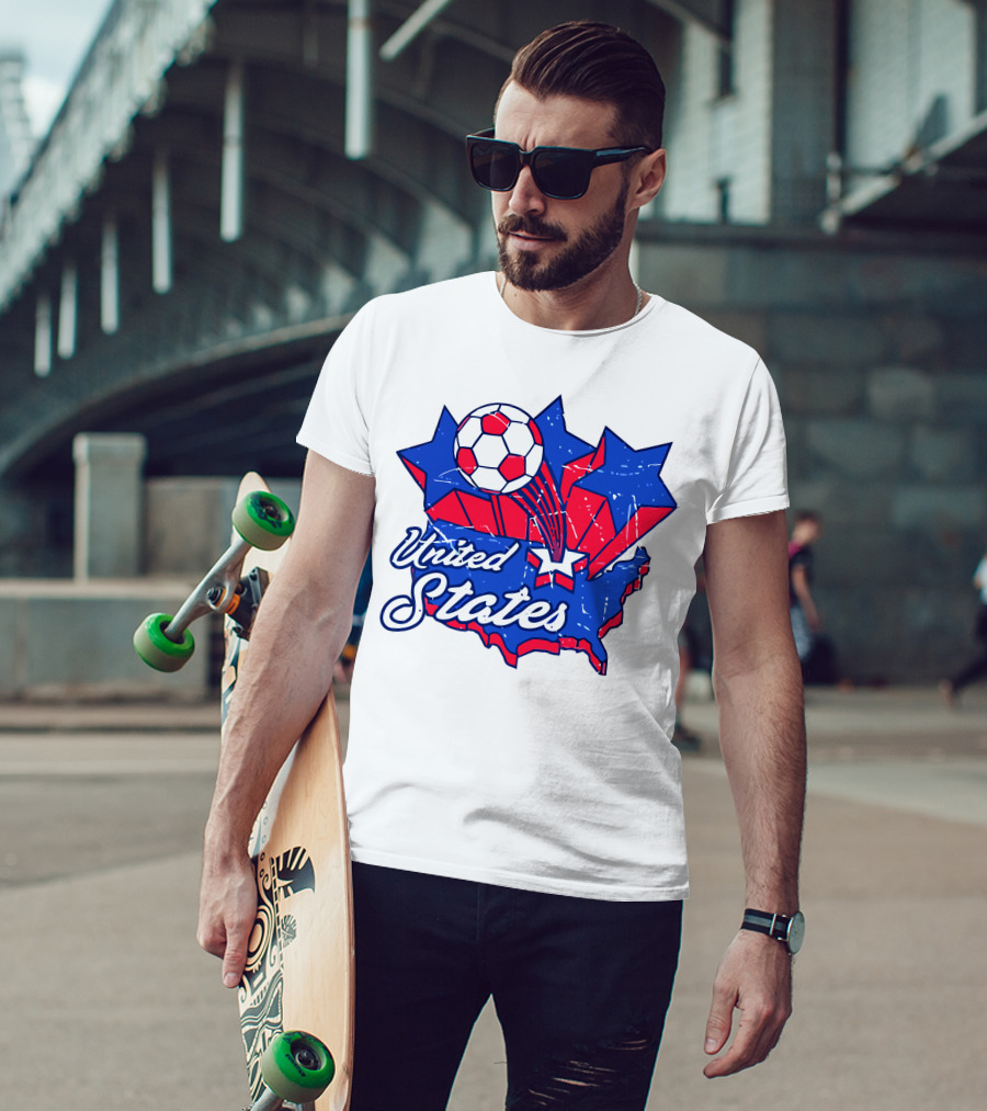 United States Soccer Vintage Map Stars And Ball T-Shirt