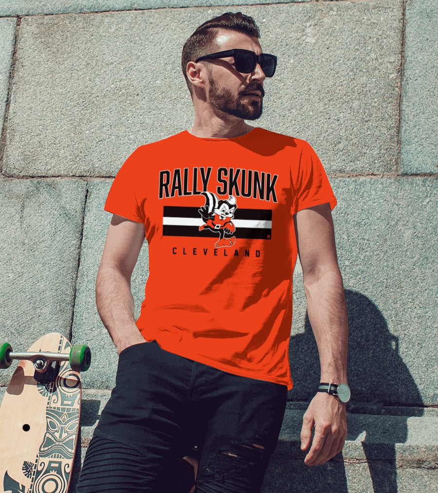 Cleveland Rally Skunk Football Character Sporting Orange Helmets T-Shirt