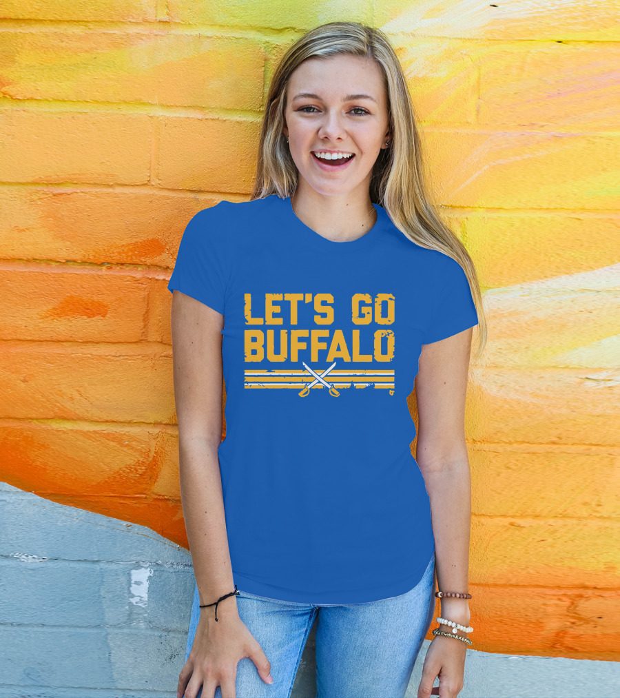 Let's Go Buffalo Hockey Crossed Sabres Blue And Gold T-Shirt