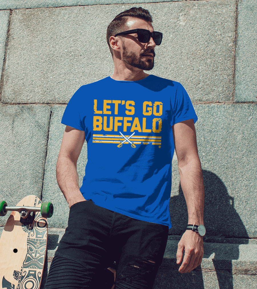 Let's Go Buffalo Hockey Crossed Sabres Blue And Gold T-Shirt