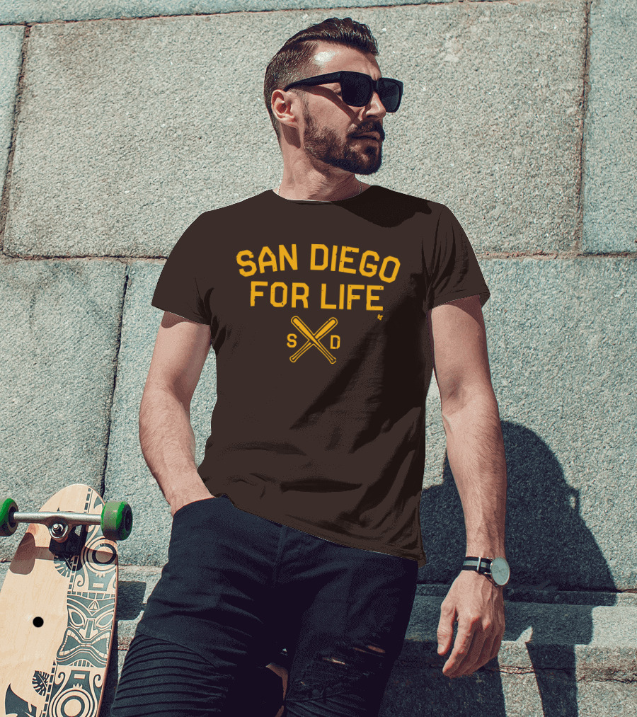 San Diego For Life SD Crossed Baseball Bats T-Shirt