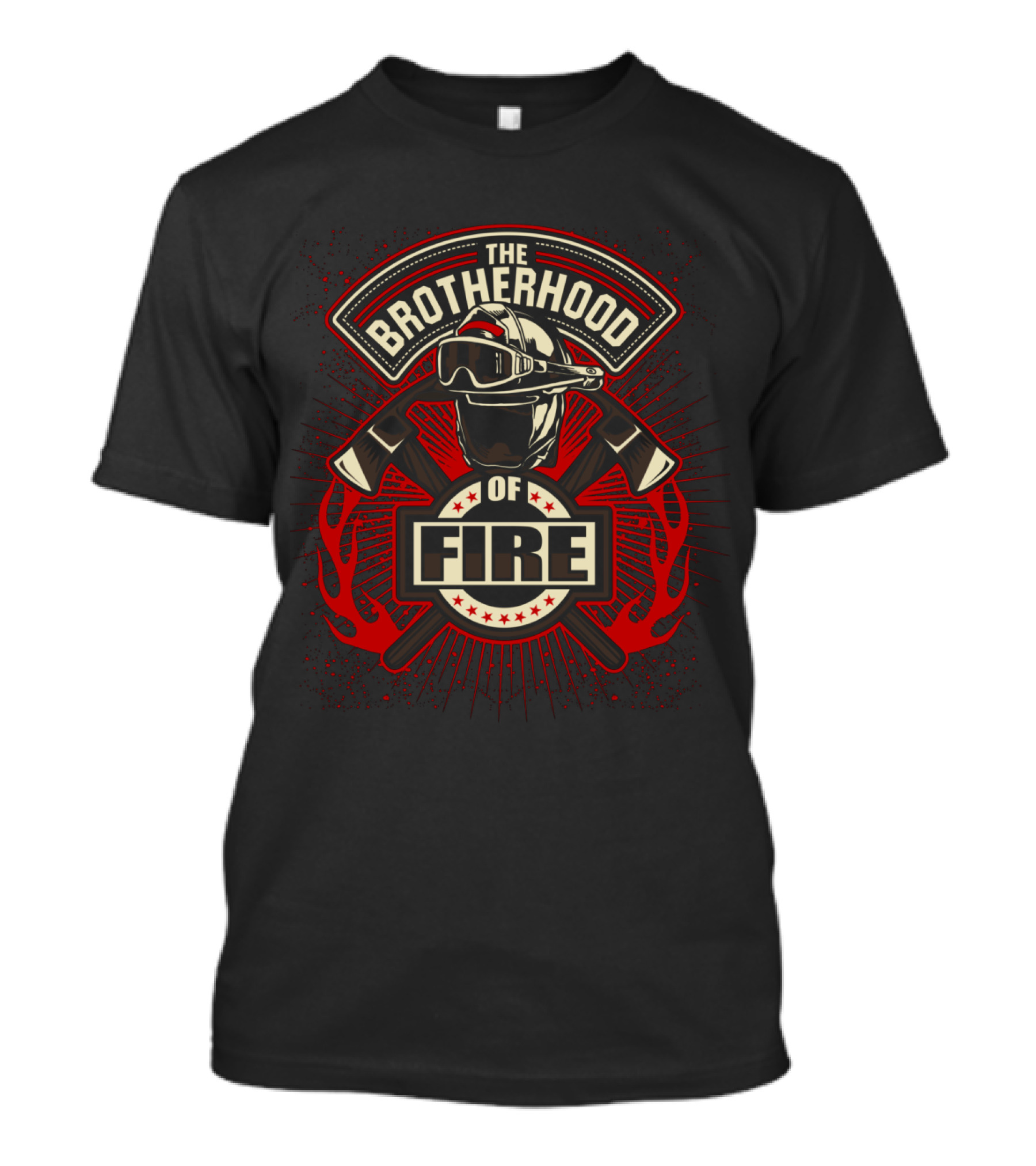 The Brotherhood Of Fire Helmet And Axes Flanking Firefighting Emblem T-Shirt
