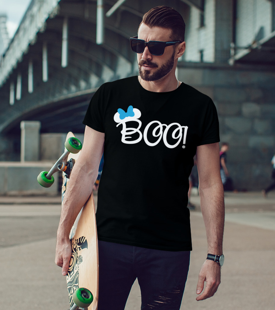 Boo Halloween Blue Bow Cartoon Relaxed Fit T-Shirt