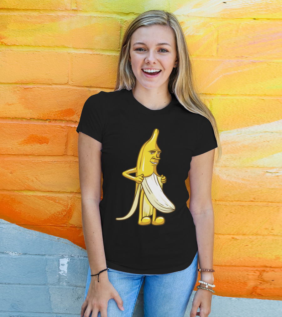 Banana Striptease Cartoon Censored Naked Peeling Comedy T-Shirt