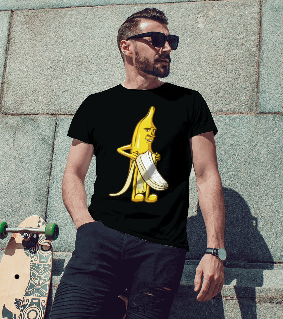 Banana Striptease Cartoon Censored Naked Peeling Comedy T-Shirt