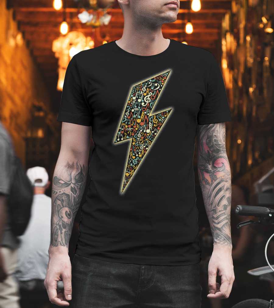 Electro Music DJ Lightning Bolt Musical Notes Disco Music Iconic T-Shirt