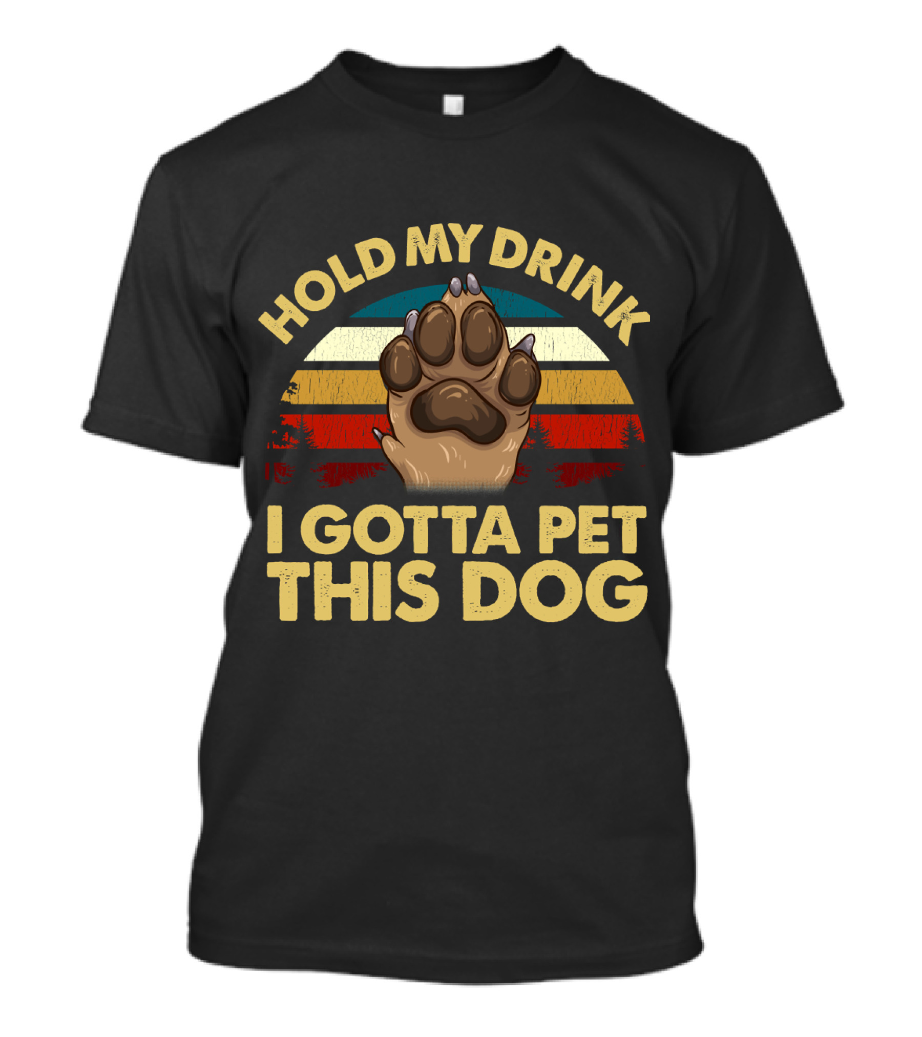 Hold My Drink I Gotta Pet This Dog Vintage Sunset Dog Paw T-Shirt