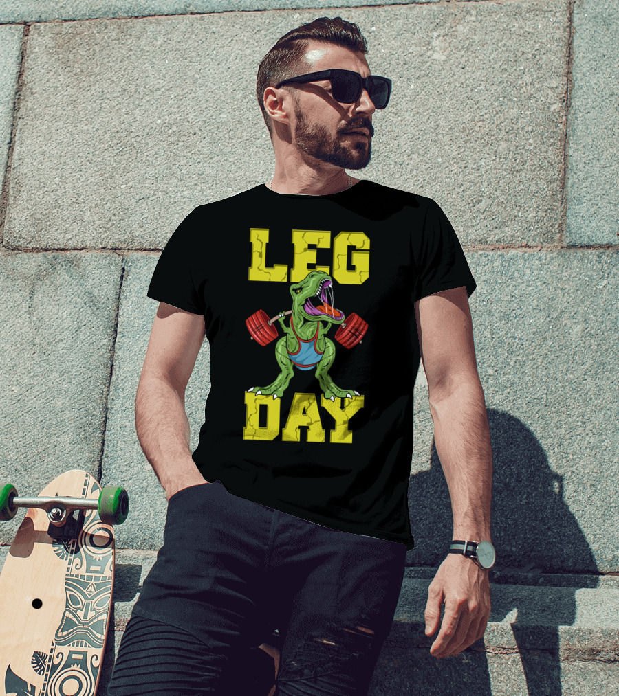 Leg Day Dinosaur Weight Lifter Squat Barbell Training T-Shirt