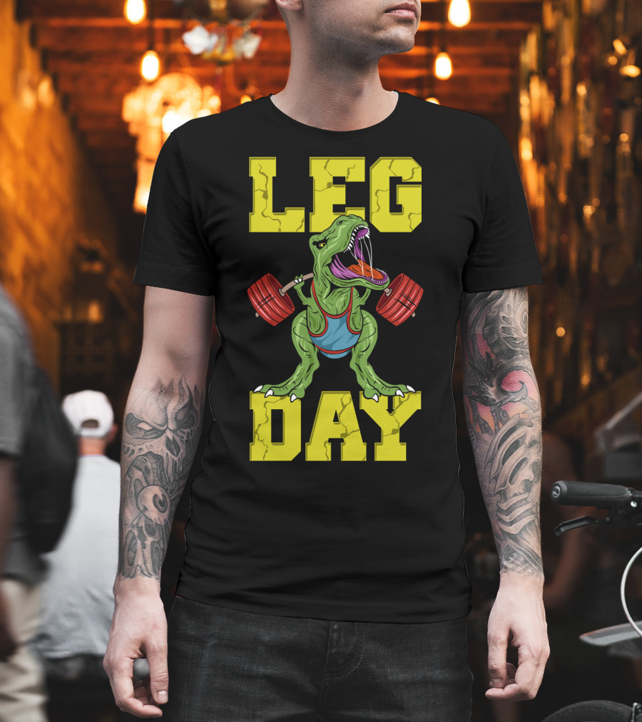 Leg Day Dinosaur Weight Lifter Squat Barbell Training T-Shirt