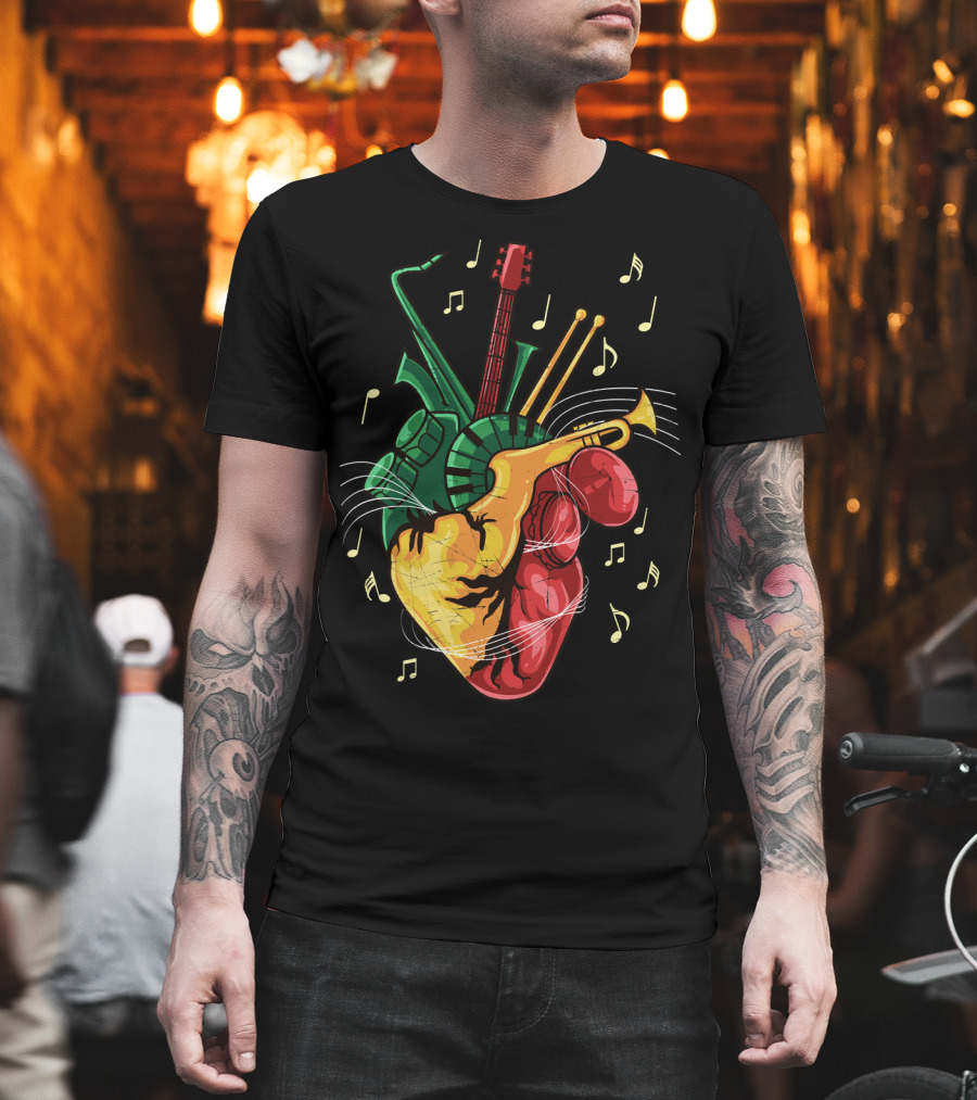 Reggae Lover Jamaican Heart Music Rastafari Instrument Fusion T-Shirt