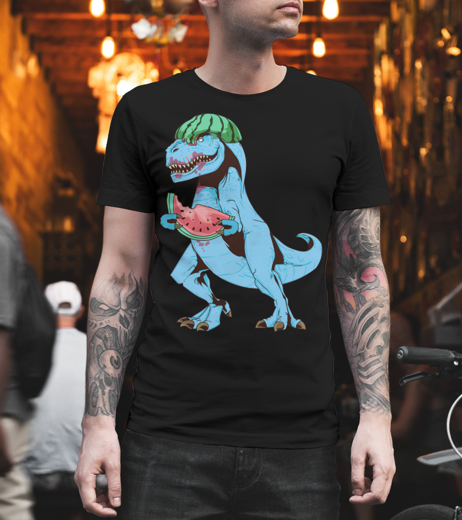 One In a Melon Watermelon Dinosaur Rex Summer Fruit T-Shirt