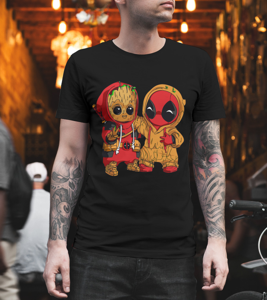 Deadpool Baby Groot Cosplay Crossover Duo T-Shirt