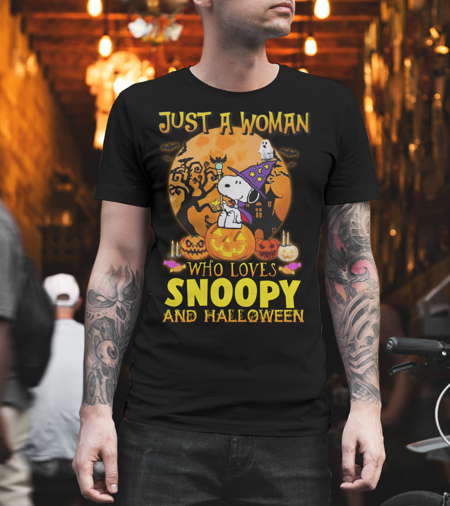 Just A Woman Who Loves Snoopy And Halloween T-Shirt