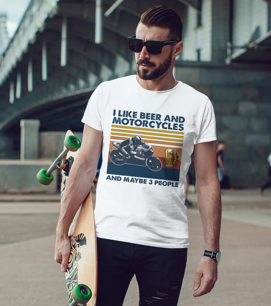 I Like Beer And Motorcycles Vintage Style With Beer Mug And Racer T-Shirt