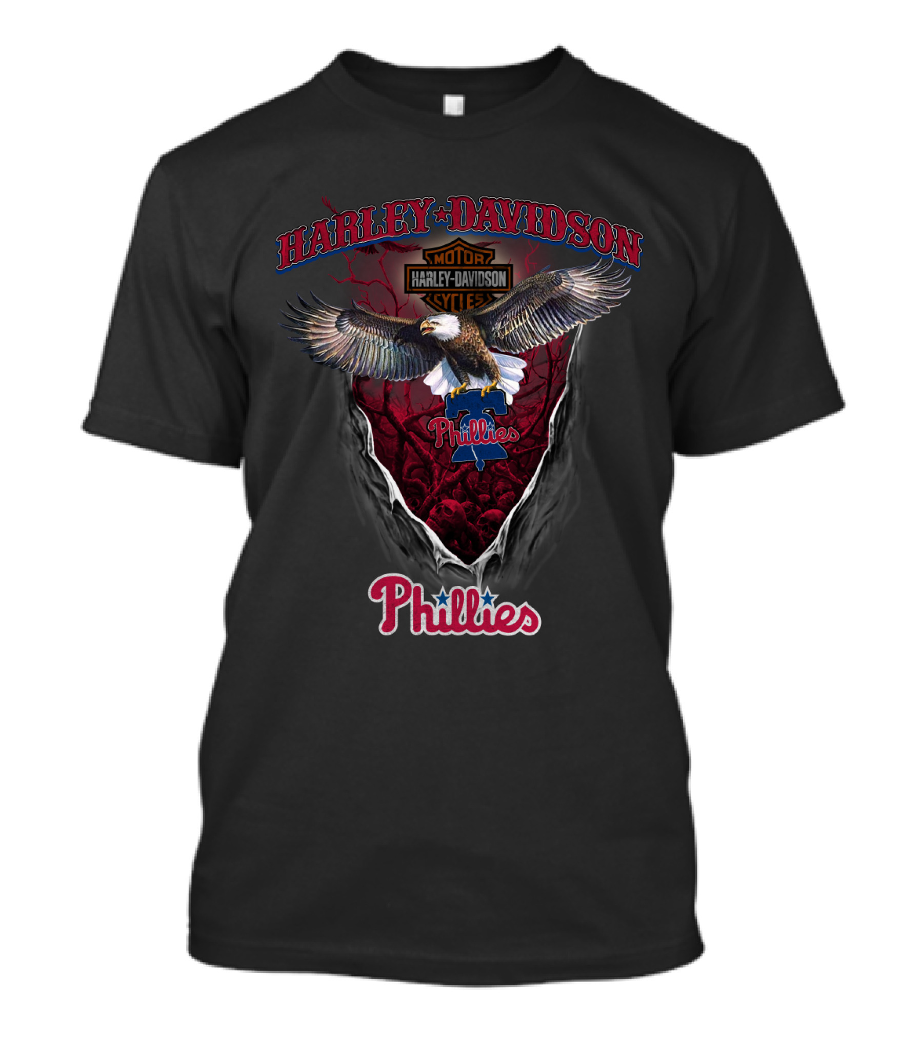 Harley Davidson Motorcycle Philadelphia Phillies Eagle T-Shirt
