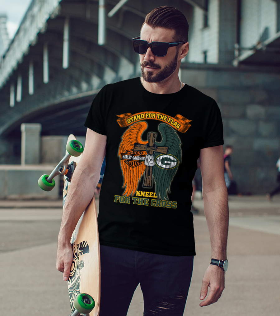 Stand For The Flag Kneel For The Cross Harley Davidson Green Bay Packers T-Shirt