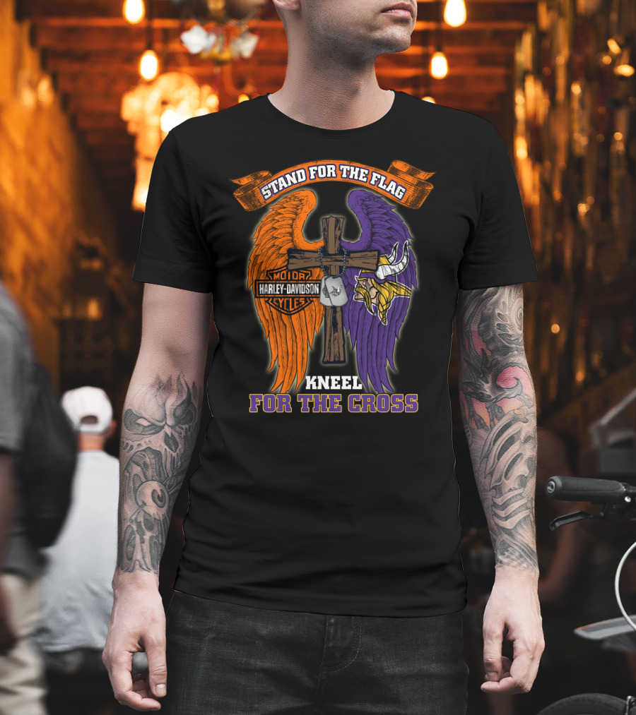 Stand For The Flag Kneel For The Cross Harley Davidson Minnesota Vikings T-Shirt