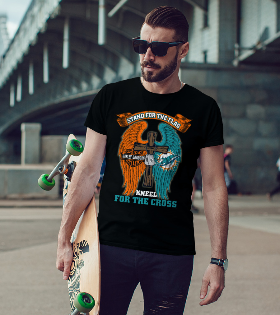 Stand For The Flag Kneel For The Cross Miami Dolphins Harley Davidson T-Shirt