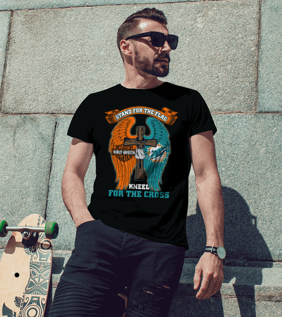 Stand For The Flag Kneel For The Cross Miami Dolphins Harley Davidson T-Shirt