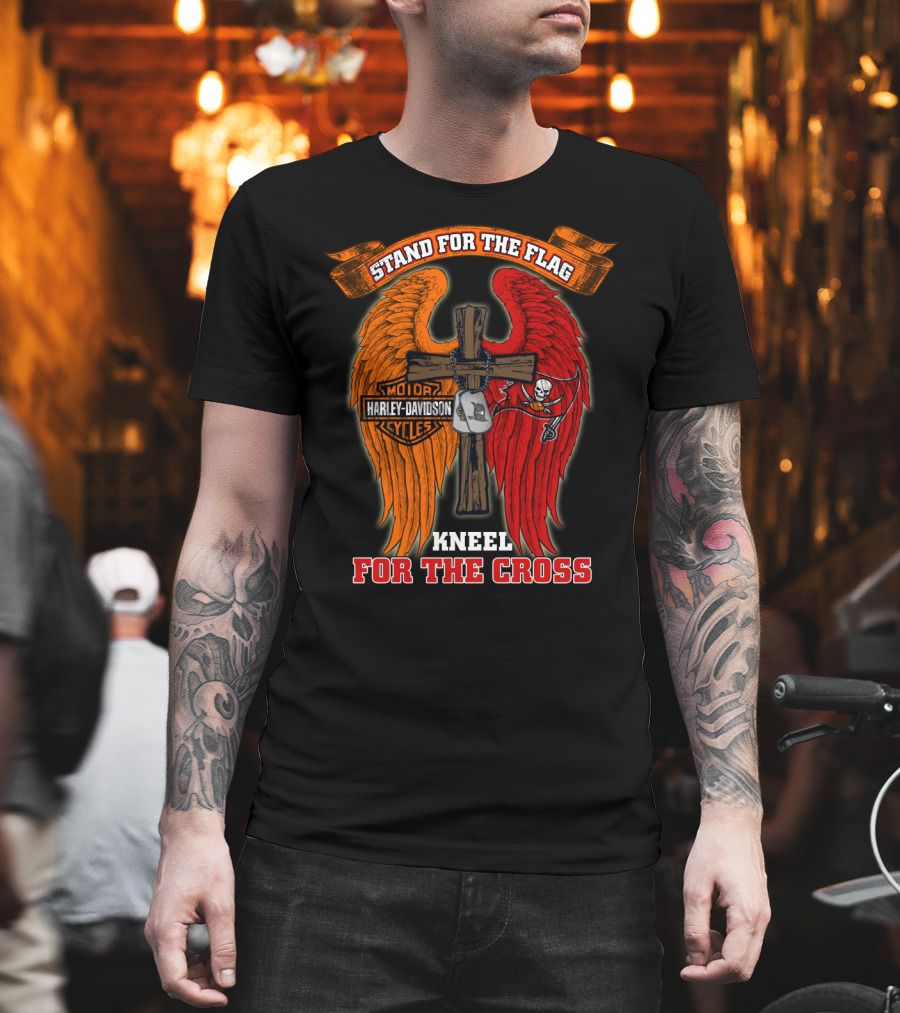 Harley Davidson Buccaneers Stand For The Flag Kneel For The Cross T-Shirt