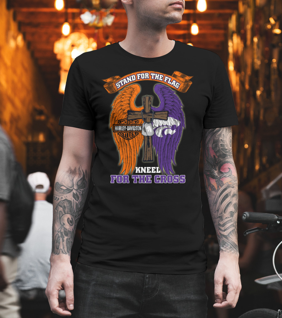 Stand For The Flag Kneel For The Cross Harley Davidson Kansas State Wildcats T-Shirt