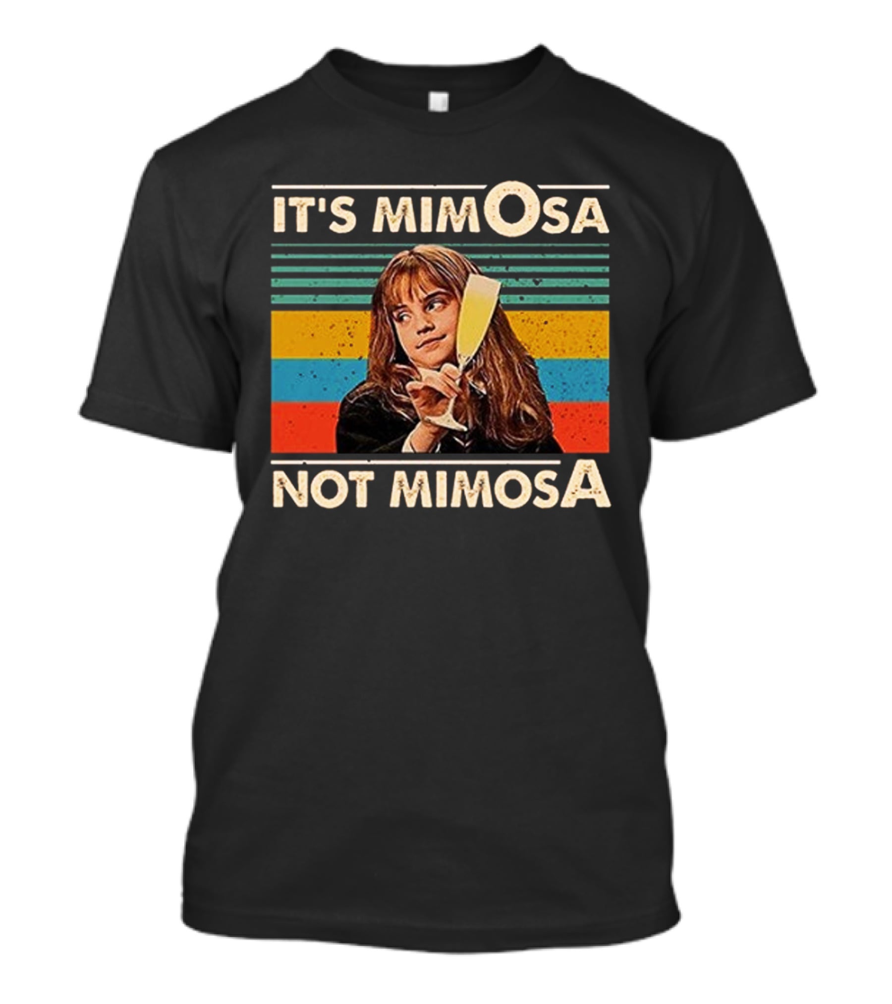IT'S MIMOSA NOT MIMOSA Retro Stripes Girl Holding Glass T-Shirt