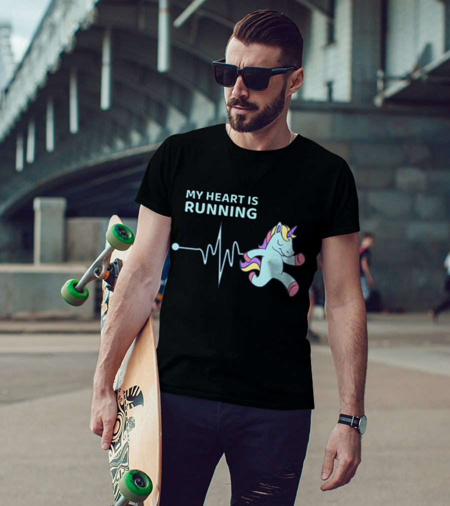 My Heart Is Running Unicorn Jogging Heartbeat Sport Kawaii T-Shirt