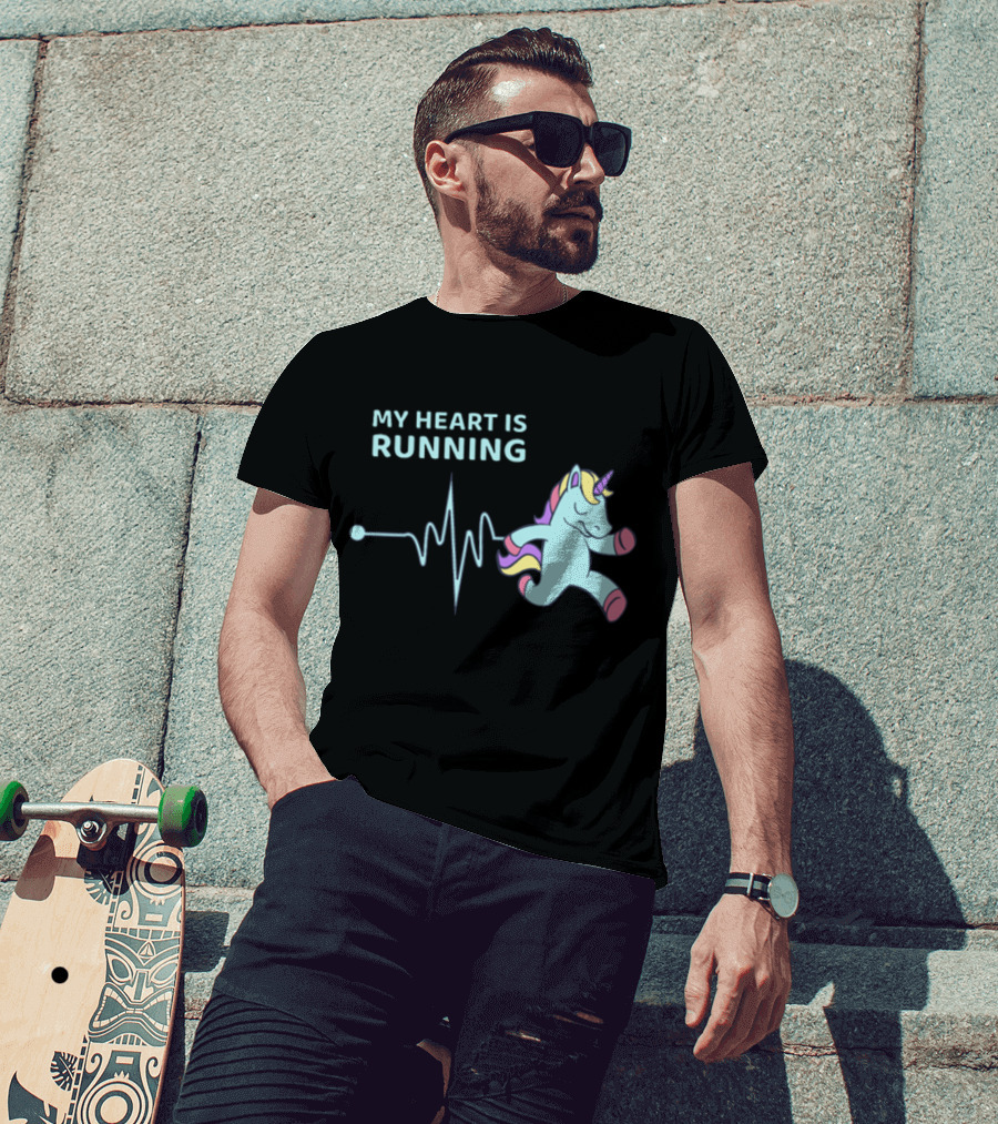 My Heart Is Running Unicorn Jogging Heartbeat Sport Kawaii T-Shirt
