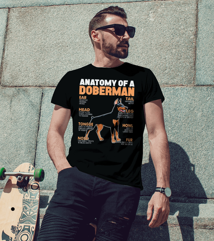 Anatomy Of A Doberman Ear Head Tongue Nose Tail Leg Howl Fur T-Shirt