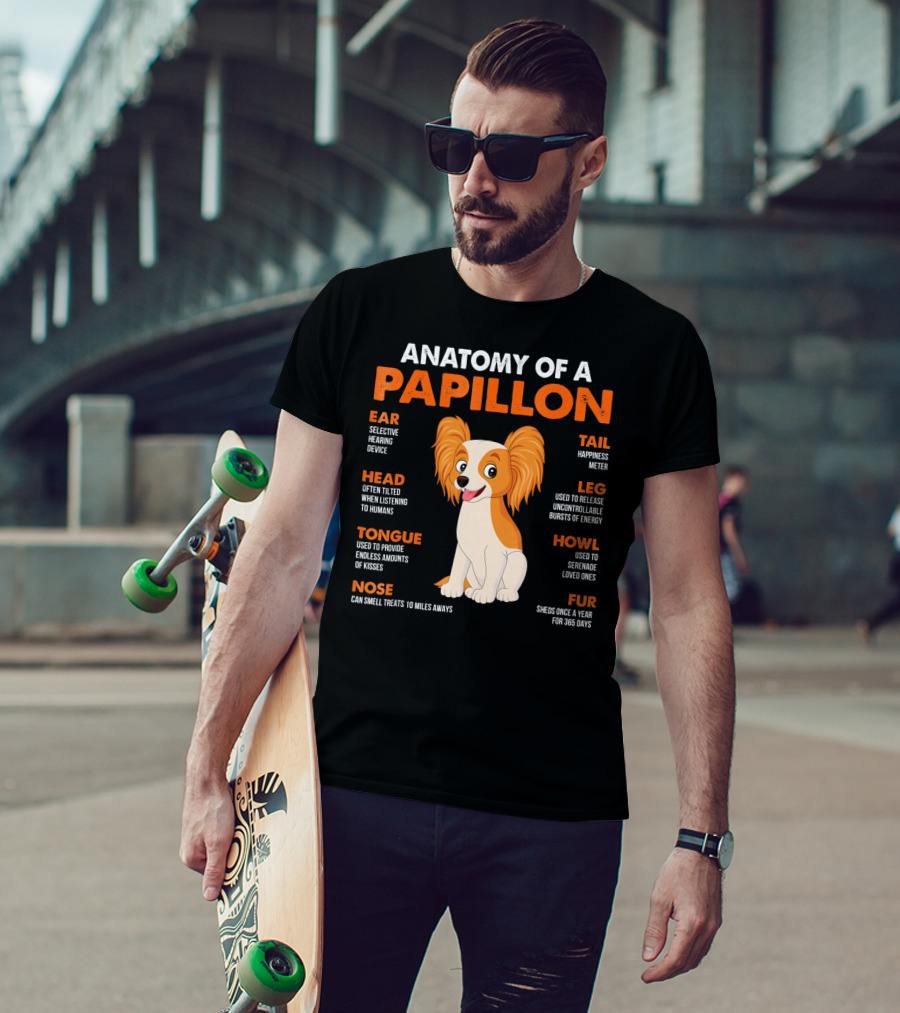 Anatomy Of A Papillon Ear Head Tongue Nose Tail Leg Howl Fur T-Shirt