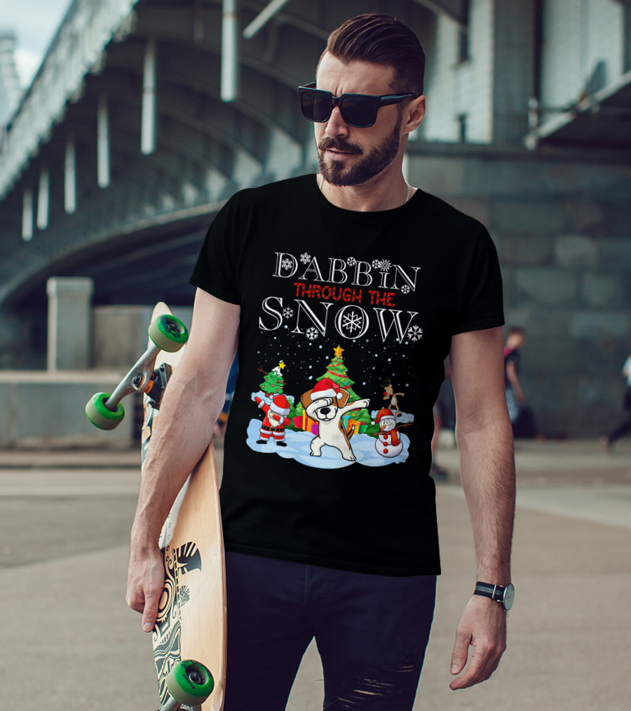 Dabbin Through The Snow Beagles Jack Russell Dog Christmas Scene T-Shirt