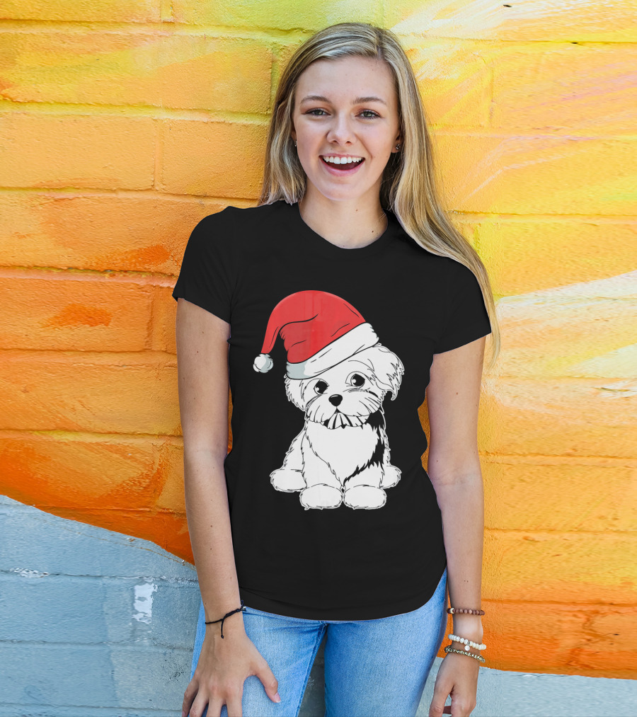 Best Christmas Maltese Santa Hat T-Shirt