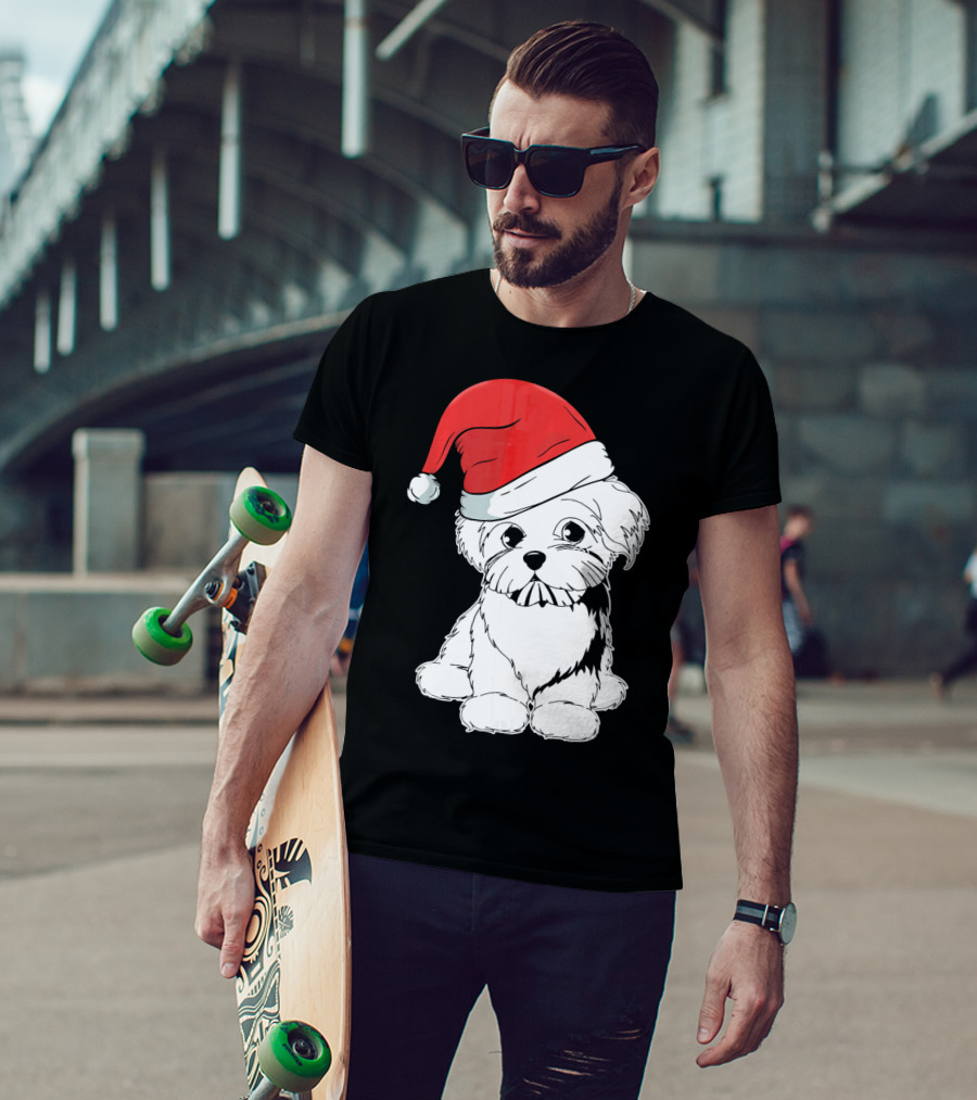 Best Christmas Maltese Santa Hat T-Shirt