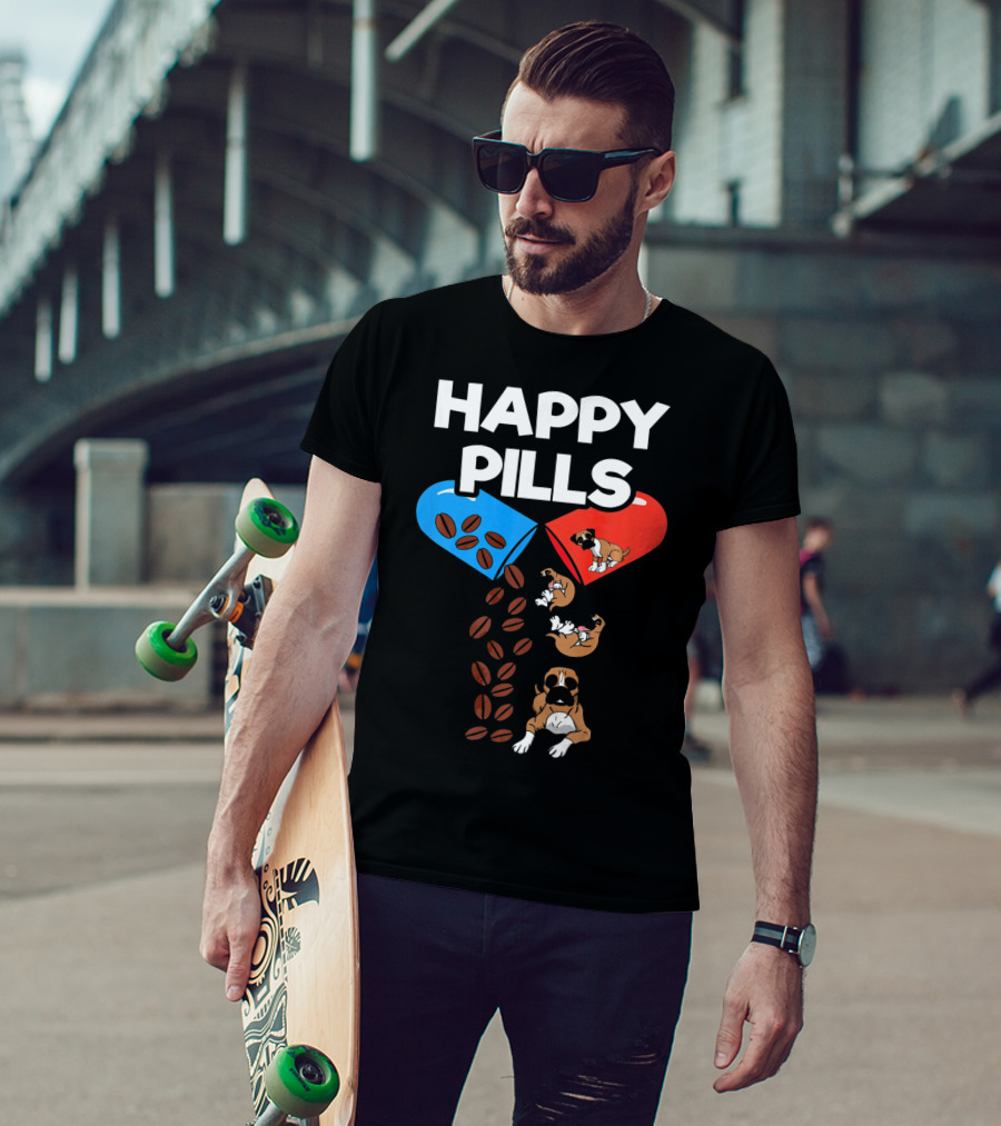 Happy Pills Boxer Dog Coffee Love T-Shirt
