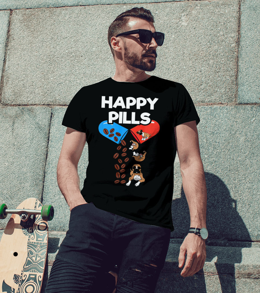 Happy Pills Boxer Dog Coffee Love T-Shirt