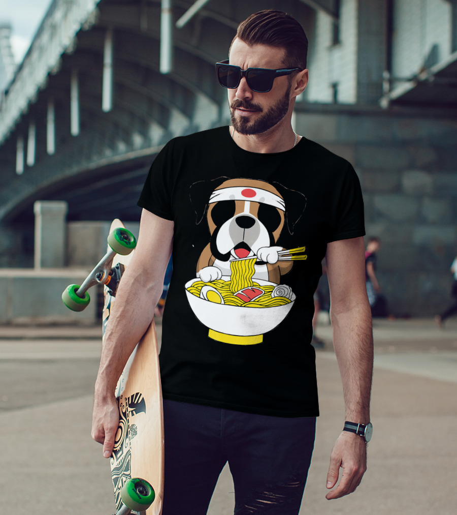 Boxer Dog Eating Japanese Ramen With Chopsticks In Funny T-Shirt