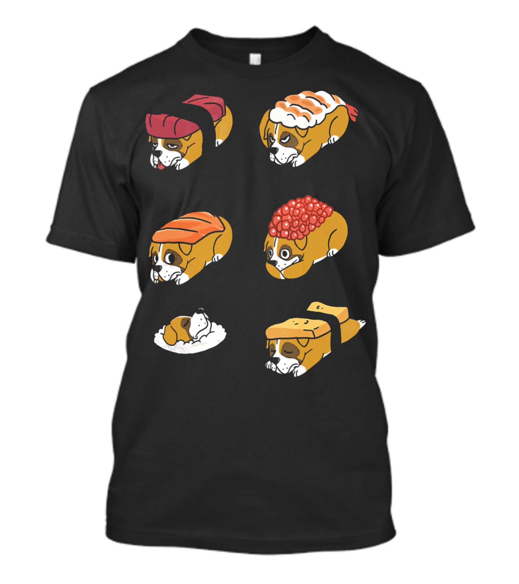 Boxer Dog Nigiri Sushi Funny Dog Boxer Sushi Roll Humor Nigiri Boxer Pups Sushi Styled Boxer Dogs T-Shirt