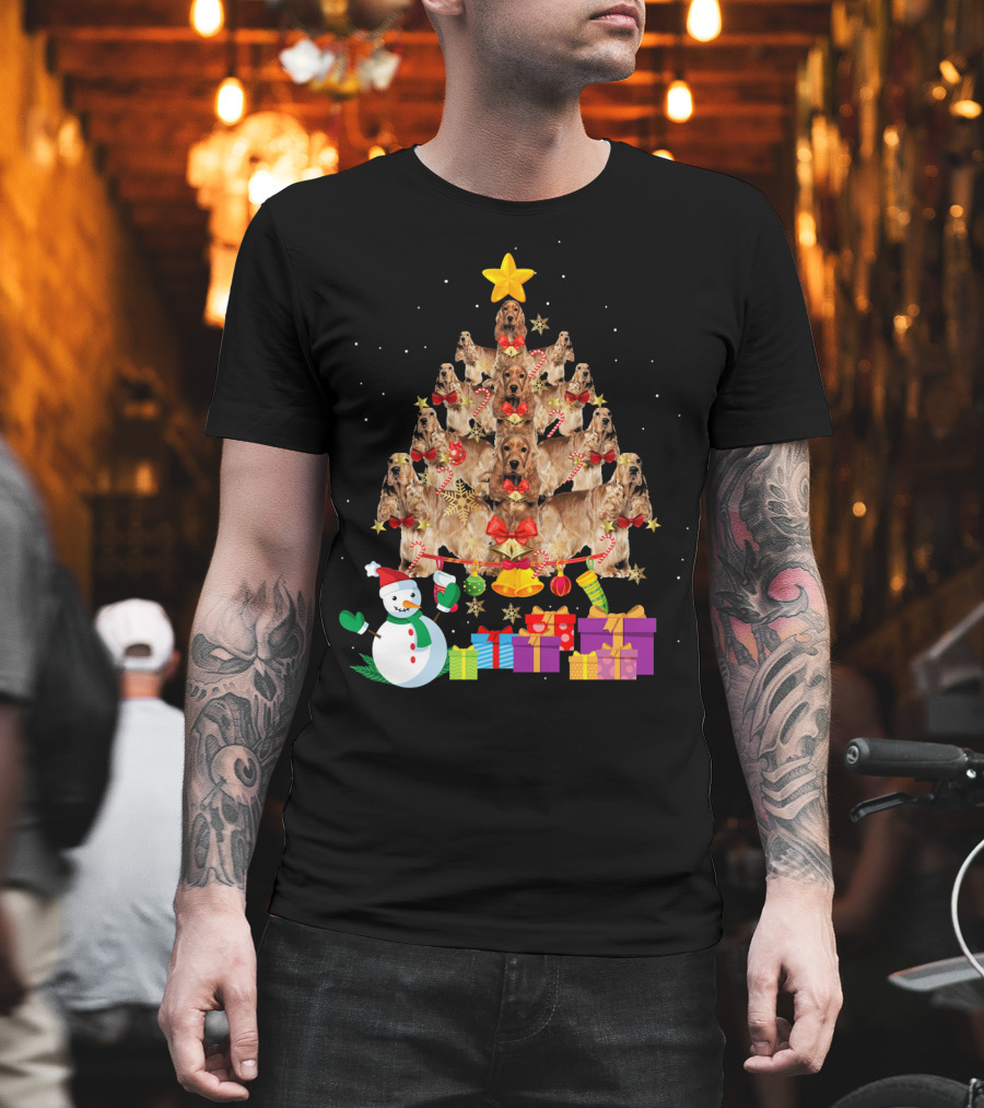 Cocker Spaniel Christmas Tree With Star Snowman And Presents T-Shirt