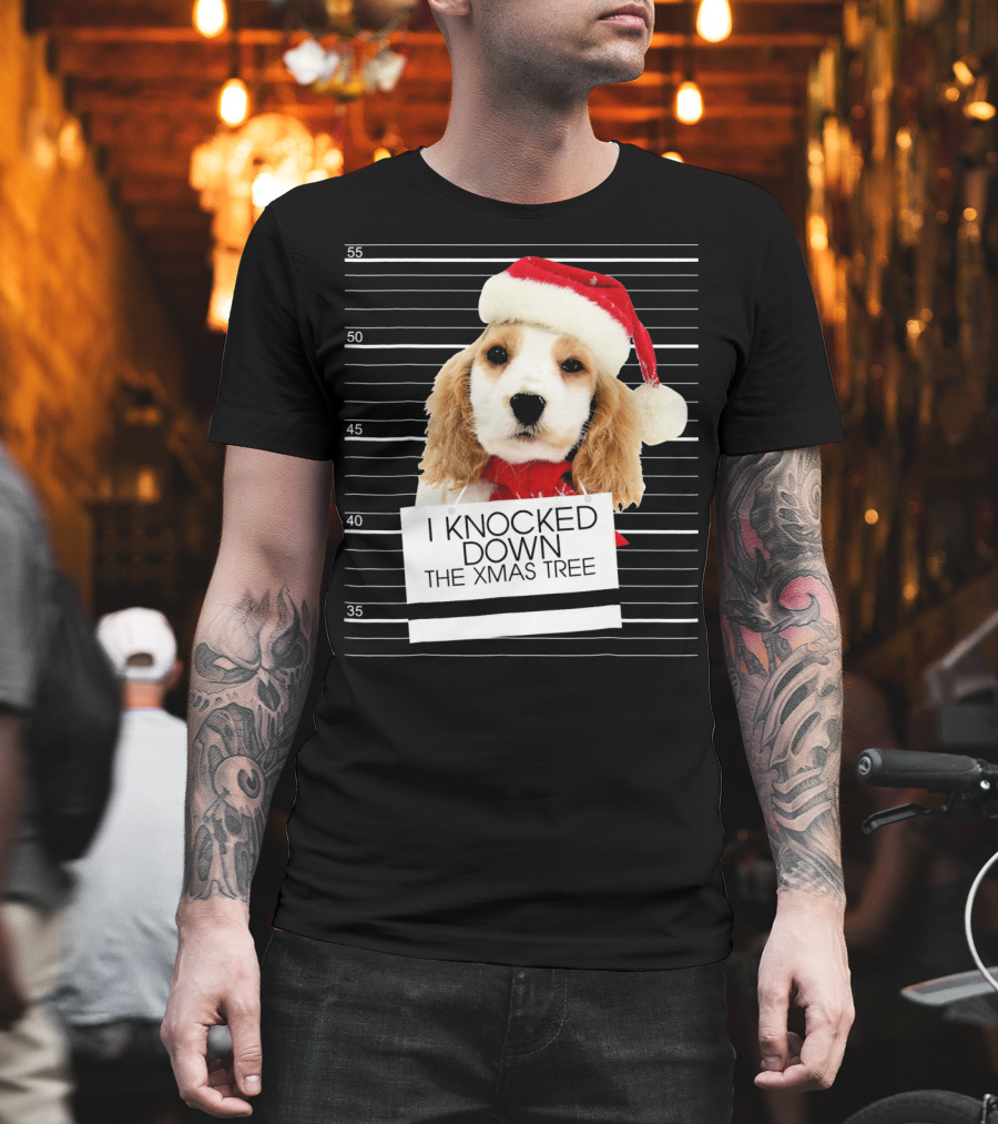 Cocker Spaniel Dog in Santa Hat Knocked Down the Xmas Tree T-Shirt