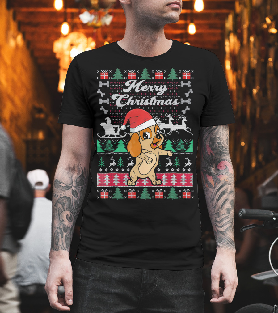 Cocker Spaniel Merry Christmas Santa Hat Ugly Xmas Dog T-Shirt