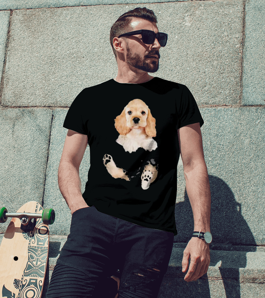 Cocker Spaniel Pocket Dog Lover Puppy Face Paw Prints T-Shirt