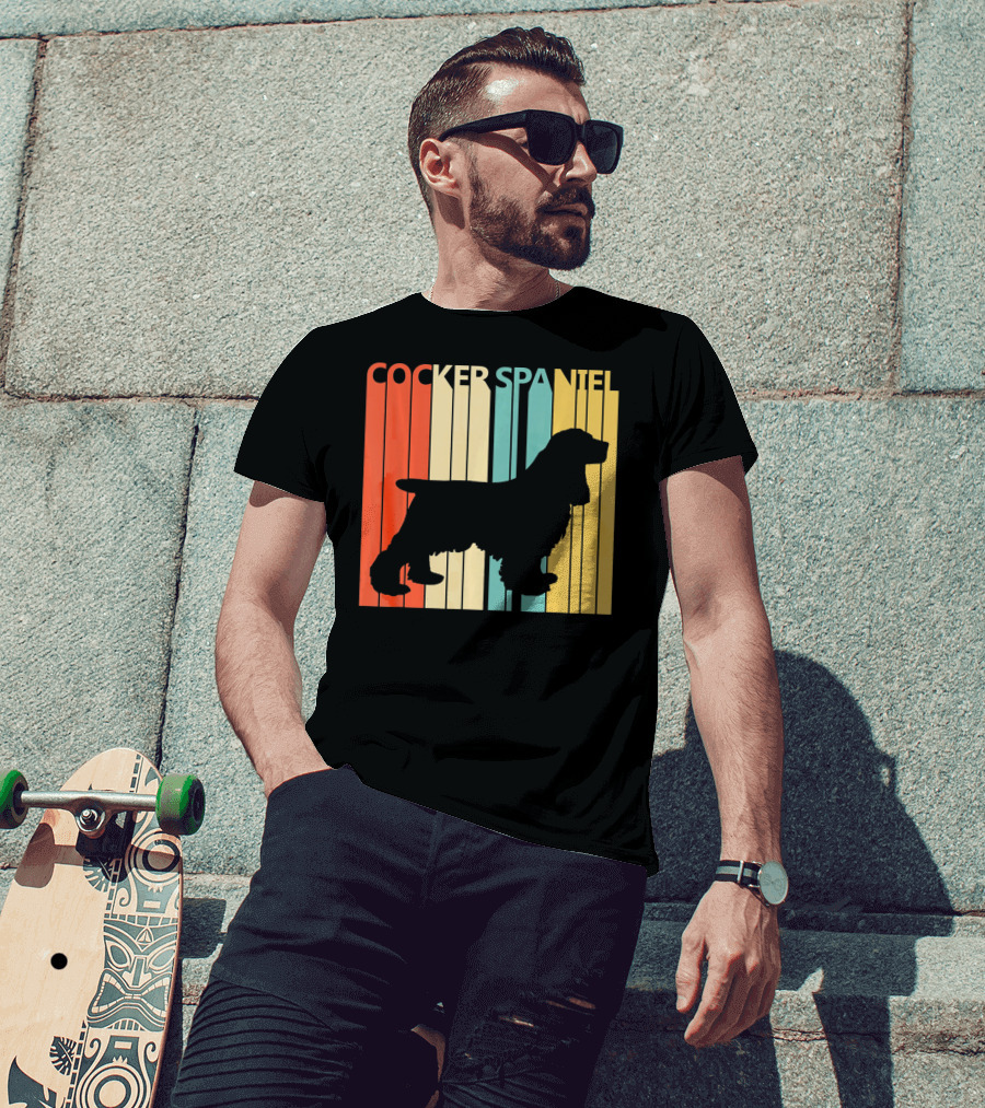 Cocker Spaniel Silhouette Retro Colors For Dog Dad T-Shirt