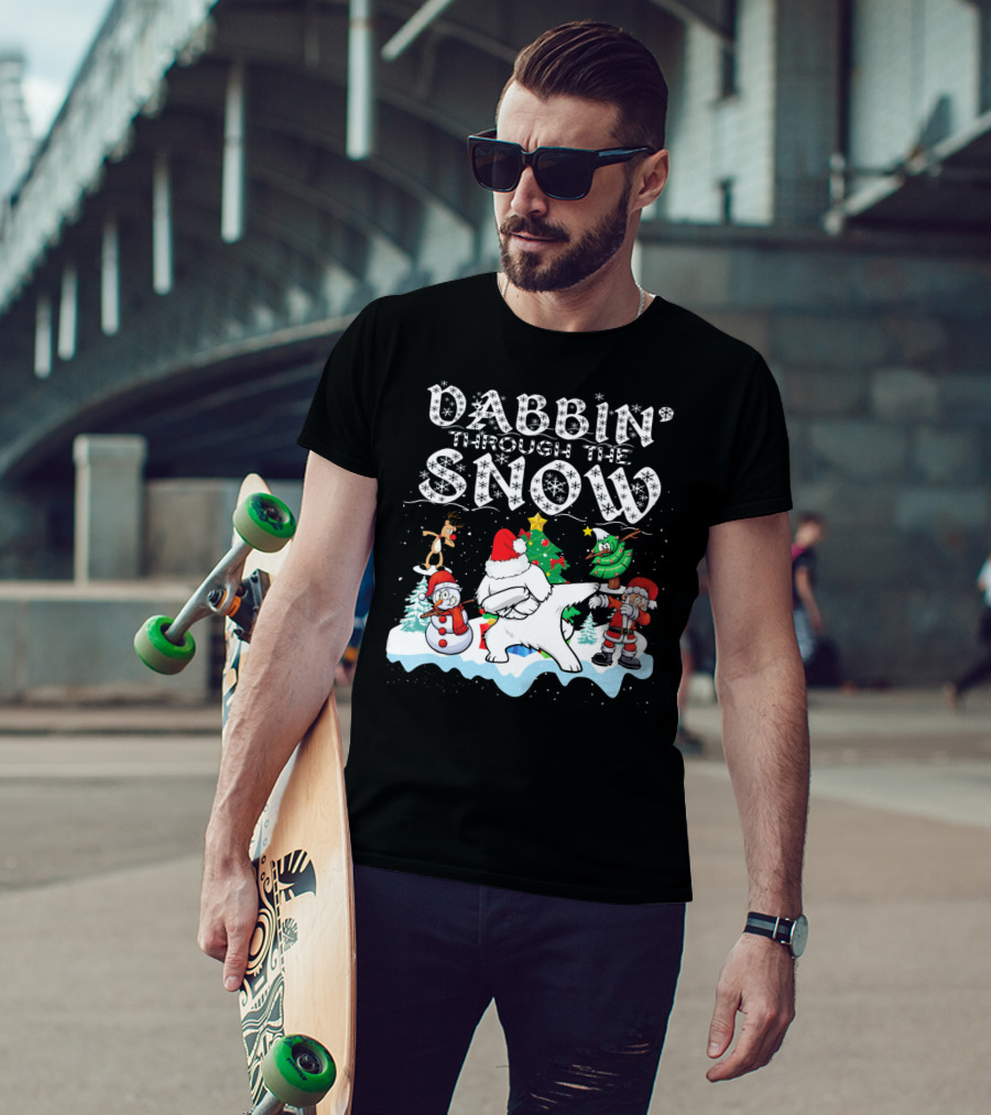 Dabbin Through The Snow Santa Maltese Dog Snowman Christmas Tree T-Shirt
