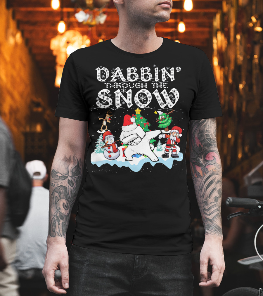 Dabbin Through The Snow Santa Maltese Dog Snowman Christmas Tree T-Shirt