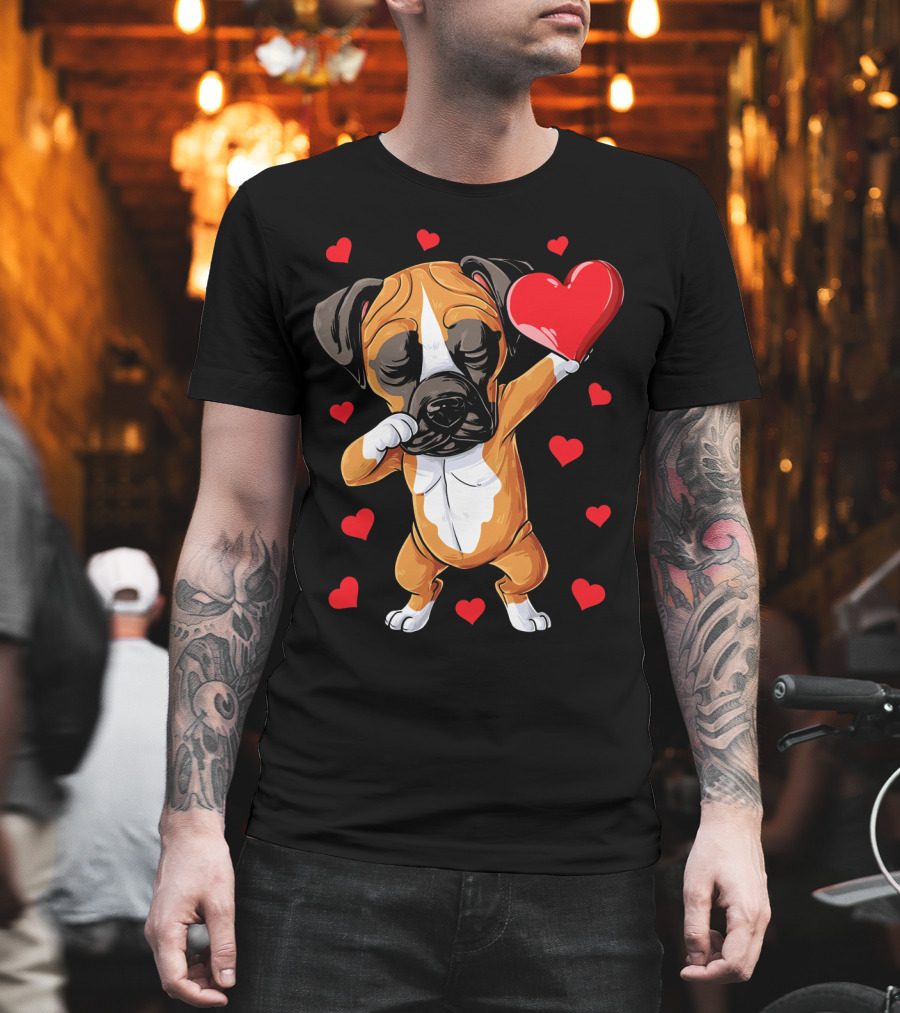 Boxer Dog Dabbing Valentine Heart for Dog Lovers T-Shirt